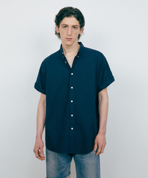 VTWO（ブイツー）の「Washing Boxy Oversized Fit Oxford Half Shirt_Navy（シャツ/ブラウス・メンズ）」