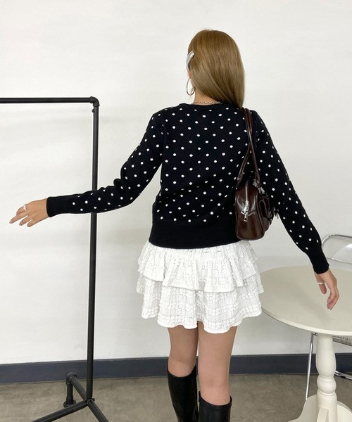non-hedge(ノンヘッジ)の「ドット柄ショート丈ニットカーディガン(カーディガン/ボレロ・レディース・グレー/ブラック・FREE)」の16枚目の写真
