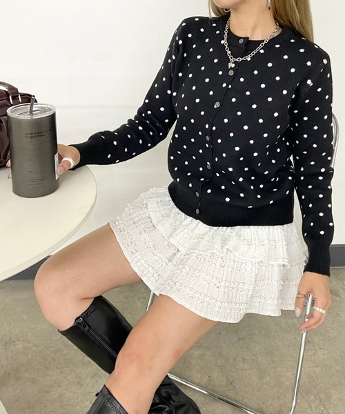 non-hedge(ノンヘッジ)の「ドット柄ショート丈ニットカーディガン(カーディガン/ボレロ・レディース・グレー/ブラック・FREE)」の17枚目の写真