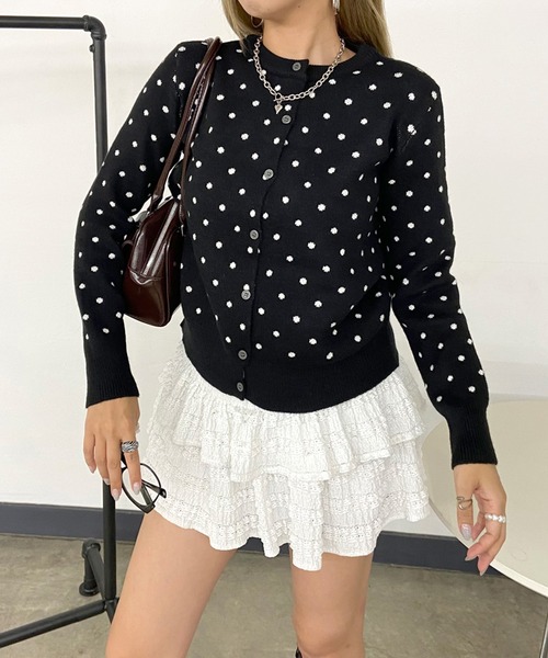 non-hedge(ノンヘッジ)の「ドット柄ショート丈ニットカーディガン(カーディガン/ボレロ・レディース・グレー/ブラック・FREE)」の18枚目の写真