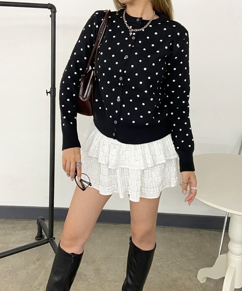 non-hedge(ノンヘッジ)の「ドット柄ショート丈ニットカーディガン(カーディガン/ボレロ・レディース・グレー/ブラック・FREE)」の19枚目の写真