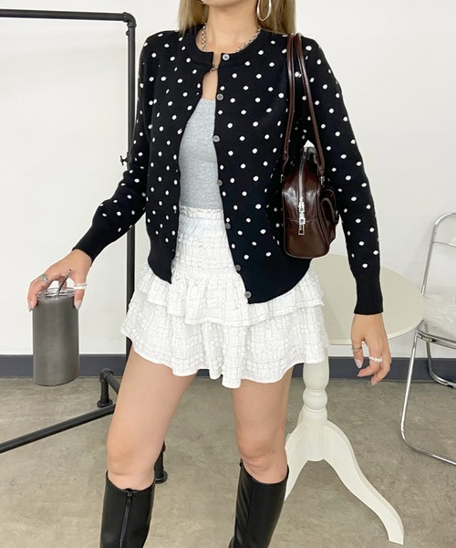 non-hedge(ノンヘッジ)の「ドット柄ショート丈ニットカーディガン(カーディガン/ボレロ・レディース・グレー/ブラック・FREE)」の21枚目の写真