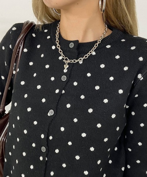 non-hedge(ノンヘッジ)の「ドット柄ショート丈ニットカーディガン(カーディガン/ボレロ・レディース・グレー/ブラック・FREE)」の22枚目の写真