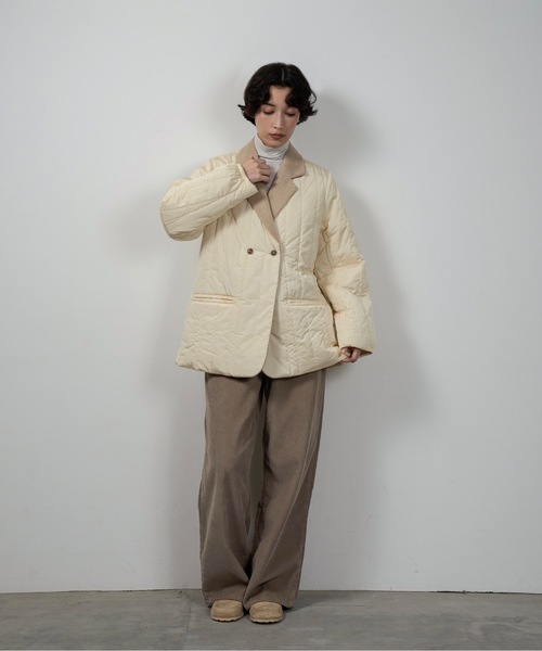 lawgy（ラウジー）の「stripe quilting dual texture jacket coat / ストライプキルティングデュアルテクスチャージャケットコート（その他アウター・レディース・アイボリー/ブラック・FREE）」の7枚目の写真