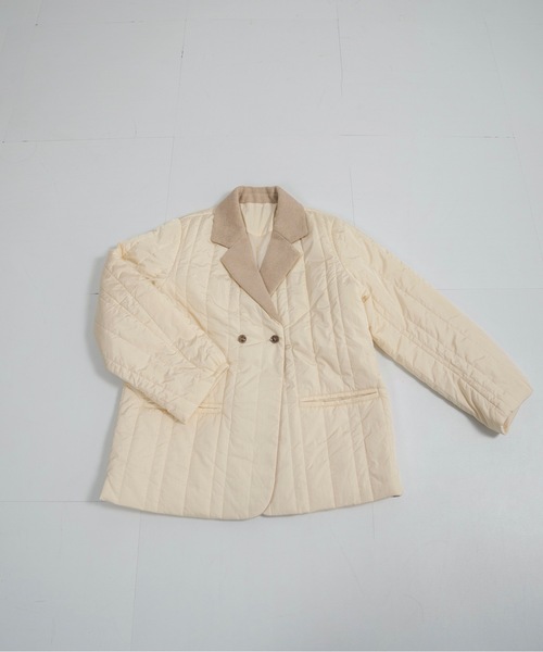 lawgy（ラウジー）の「stripe quilting dual texture jacket coat / ストライプキルティングデュアルテクスチャージャケットコート（その他アウター・レディース・アイボリー/ブラック・FREE）」の15枚目の写真