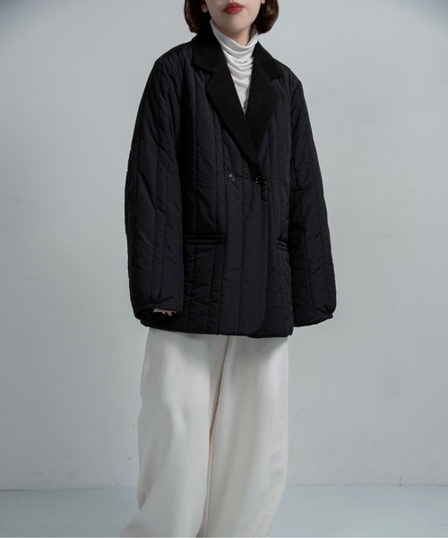lawgy（ラウジー）の「stripe quilting dual texture jacket coat / ストライプキルティングデュアルテクスチャージャケットコート（その他アウター・レディース・アイボリー/ブラック・FREE）」の12枚目の写真
