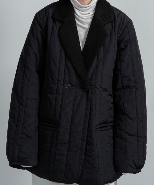 lawgy（ラウジー）の「stripe quilting dual texture jacket coat / ストライプキルティングデュアルテクスチャージャケットコート（その他アウター・レディース・アイボリー/ブラック・FREE）」の14枚目の写真