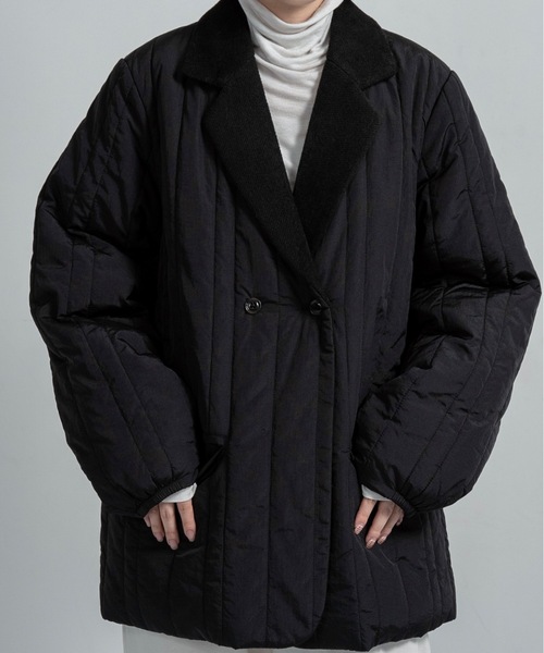 lawgy（ラウジー）の「stripe quilting dual texture jacket coat / ストライプキルティングデュアルテクスチャージャケットコート（その他アウター・レディース・アイボリー/ブラック・FREE）」の13枚目の写真