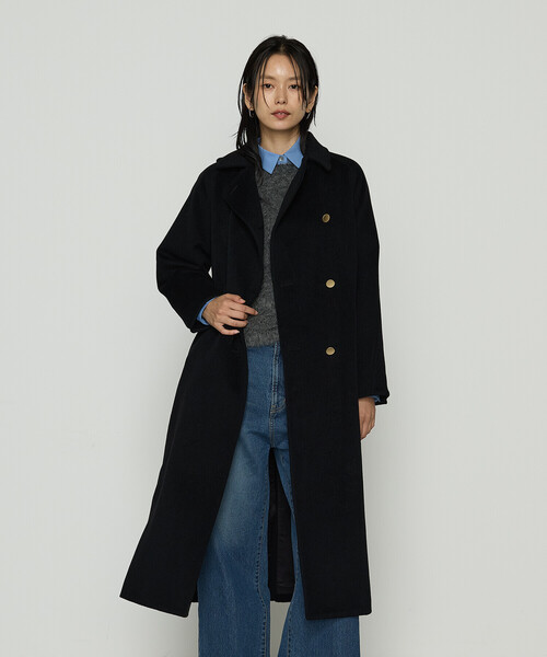 K.T KIYOKO TAKASE（キヨコタカセ）の「アンゴラウール ロングトレンチコート（トレンチコート・レディース・ブラウン/ブルー系その他/ブラック・9号/7号）」の4枚目の写真