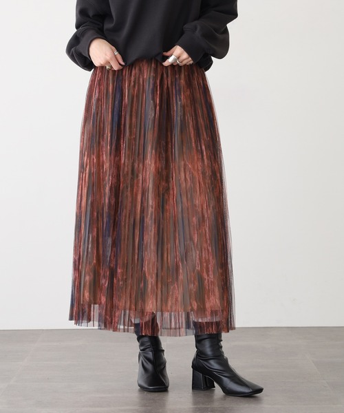 Anna Nicola(アンナニコラ)の「Anna Nicola ボカシプリントチュールスカート(スカート・レディース・レンガ/モカ/ブルー・38)」の3枚目の写真