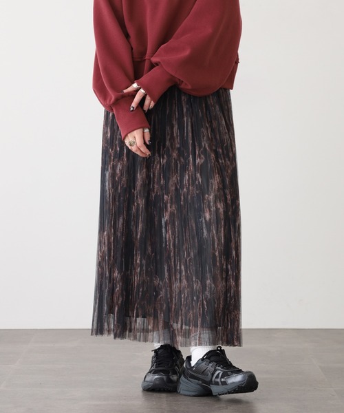 Anna Nicola(アンナニコラ)の「Anna Nicola ボカシプリントチュールスカート(スカート・レディース・レンガ/モカ/ブルー・38)」の5枚目の写真