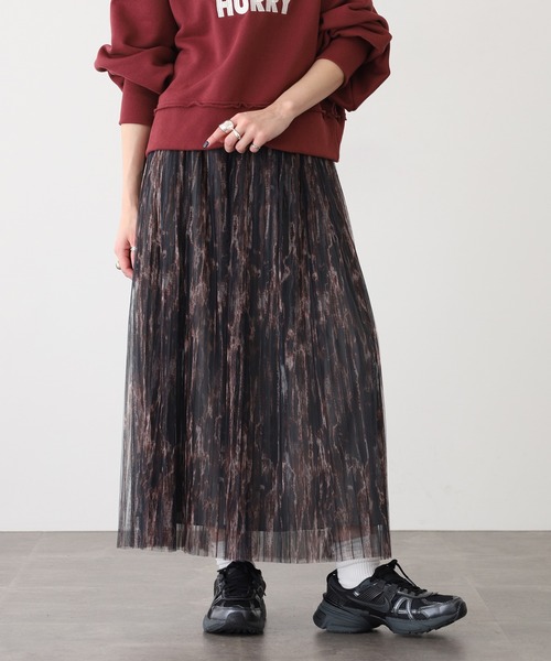 Anna Nicola(アンナニコラ)の「Anna Nicola ボカシプリントチュールスカート(スカート・レディース・レンガ/モカ/ブルー・38)」の6枚目の写真