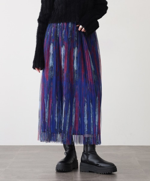 Anna Nicola(アンナニコラ)の「Anna Nicola ボカシプリントチュールスカート(スカート・レディース・レンガ/モカ/ブルー・38)」の8枚目の写真