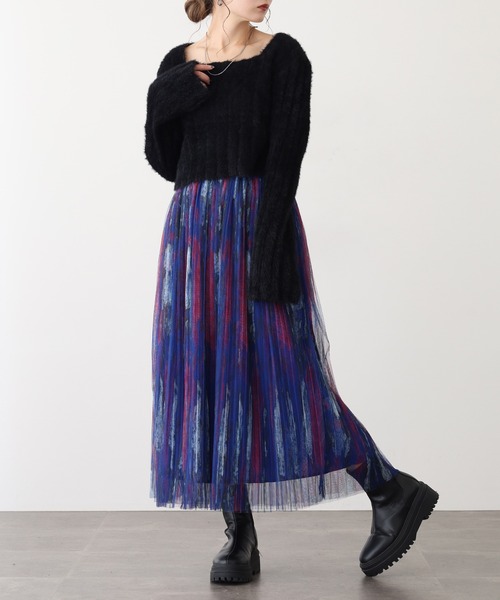 Anna Nicola(アンナニコラ)の「Anna Nicola ボカシプリントチュールスカート(スカート・レディース・レンガ/モカ/ブルー・38)」の11枚目の写真