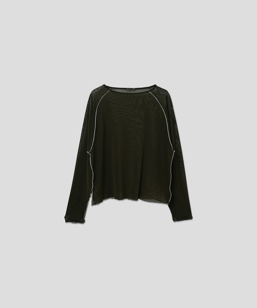 kha:ki（カーキ）の「「KHA:KI / カーキ」カラーステッチ シアートップ（Tシャツ/カットソー・レディース・ライトイエロー/オリーブ/インディゴブルー・1）」の2枚目の写真