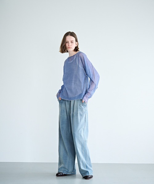 kha:ki（カーキ）の「「KHA:KI / カーキ」カラーステッチ シアートップ（Tシャツ/カットソー・レディース・ライトイエロー/オリーブ/インディゴブルー・1）」の5枚目の写真