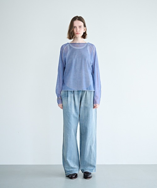 kha:ki（カーキ）の「「KHA:KI / カーキ」カラーステッチ シアートップ（Tシャツ/カットソー・レディース・ライトイエロー/オリーブ/インディゴブルー・1）」の12枚目の写真