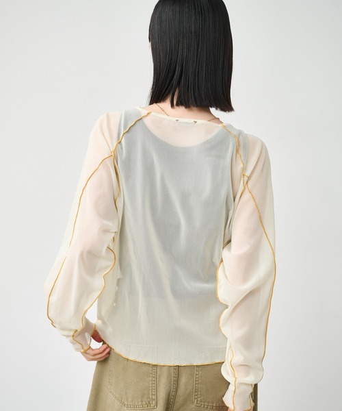 kha:ki（カーキ）の「「KHA:KI / カーキ」カラーステッチ シアートップ（Tシャツ/カットソー・レディース・ライトイエロー/オリーブ/インディゴブルー・1）」の20枚目の写真