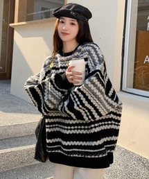 ボーダー オーバーサイズ ふわもこニット セーター グラデーション