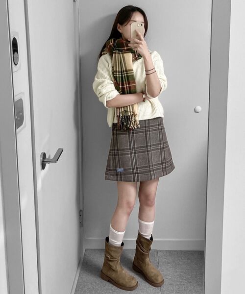 SELITIO(セレティオ)の「レディース ラベルポイント チェックウールスカート ブラウン(スカート・レディース・ブラウン・SMALL/MEDIUM/LARGE)」の6枚目の写真
