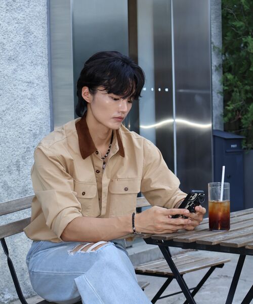 LXT（エルエックスティー）の「コットンコントラストカラー ポケットシャツ [キャメル]（シャツ/ブラウス・メンズ・その他・MEDIUM/LARGE/X-LARGE/XX-LARGE）」の2枚目の写真