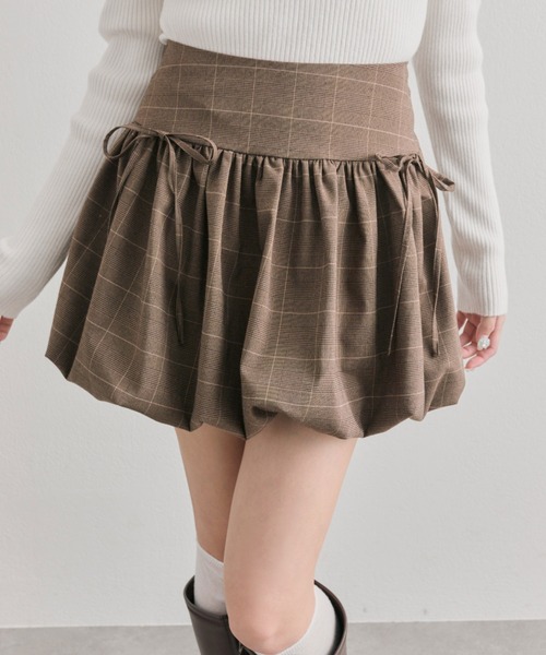 OLIVE des OLIVE（オリーブデオリーブ）の「ダブルリボンバルーンスカート（スカート・レディース・ブラウン/オフホワイト・FREE）」の3枚目の写真