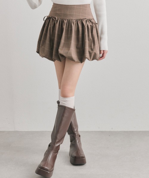 OLIVE des OLIVE（オリーブデオリーブ）の「ダブルリボンバルーンスカート（スカート・レディース・ブラウン/オフホワイト・FREE）」の5枚目の写真