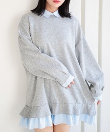 Ruwan yu（ルワンユー）の「シャツレイヤードダンボールスウェットミニワンピース【大きいサイズ対応】（ワンピース）」