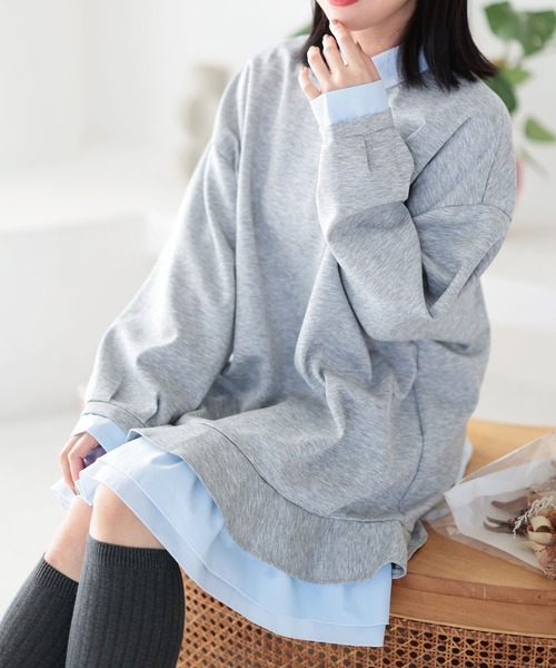 Ruwan yu（ルワンユー）の「シャツレイヤードダンボールスウェットミニワンピース【大きいサイズ対応】（ワンピース・レディース・杢グレー・L/LL/3L/4L）」の3枚目の写真