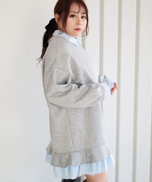 Ruwan yu（ルワンユー）の「シャツレイヤードダンボールスウェットミニワンピース【大きいサイズ対応】（ワンピース・レディース・杢グレー・L/LL/3L/4L）」の7枚目の写真