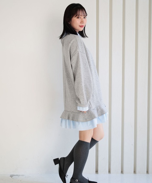 Ruwan yu（ルワンユー）の「シャツレイヤードダンボールスウェットミニワンピース【大きいサイズ対応】（ワンピース・レディース・杢グレー・L/LL/3L/4L）」の9枚目の写真