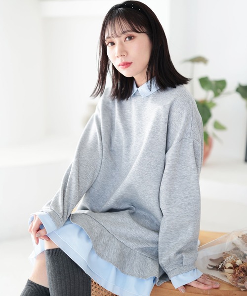 Ruwan yu（ルワンユー）の「シャツレイヤードダンボールスウェットミニワンピース【大きいサイズ対応】（ワンピース・レディース・杢グレー・L/LL/3L/4L）」の11枚目の写真