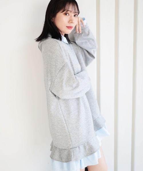 Ruwan yu（ルワンユー）の「シャツレイヤードダンボールスウェットミニワンピース【大きいサイズ対応】（ワンピース・レディース・杢グレー・L/LL/3L/4L）」の12枚目の写真