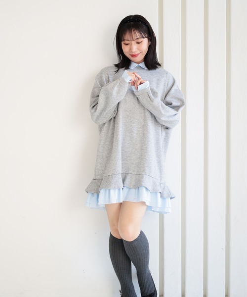 Ruwan yu（ルワンユー）の「シャツレイヤードダンボールスウェットミニワンピース【大きいサイズ対応】（ワンピース・レディース・杢グレー・L/LL/3L/4L）」の13枚目の写真