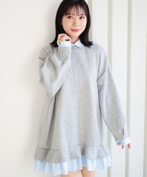 Ruwan yu（ルワンユー）の「シャツレイヤードダンボールスウェットミニワンピース【大きいサイズ対応】（ワンピース・レディース・杢グレー・L/LL/3L/4L）」の14枚目の写真