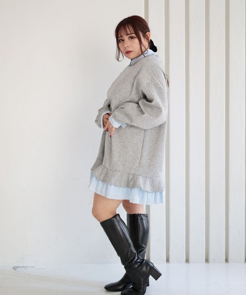 Ruwan yu（ルワンユー）の「シャツレイヤードダンボールスウェットミニワンピース【大きいサイズ対応】（ワンピース・レディース・杢グレー・L/LL/3L/4L）」の16枚目の写真
