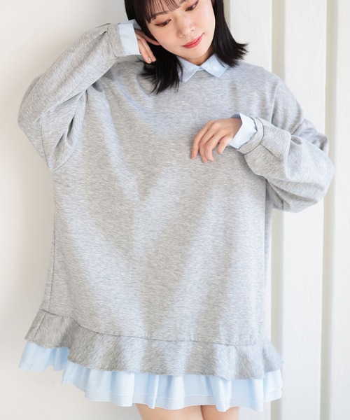 Ruwan yu（ルワンユー）の「シャツレイヤードダンボールスウェットミニワンピース【大きいサイズ対応】（ワンピース・レディース・杢グレー・L/LL/3L/4L）」の19枚目の写真