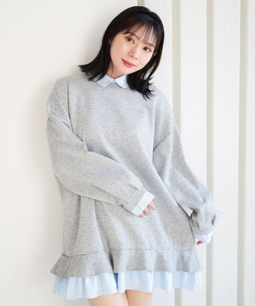 Ruwan yu（ルワンユー）の「シャツレイヤードダンボールスウェットミニワンピース【大きいサイズ対応】（ワンピース・レディース・杢グレー・L/LL/3L/4L）」の22枚目の写真