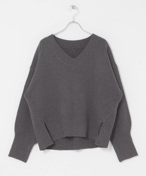 SENSE OF PLACE by URBAN RESEARCH（センスオブプレイスバイアーバンリサーチ）の「『洗濯可』サイドスリットVネックニット（ニット/セーター・レディース・ネイビー/チャコールグレー/アイボリー/ミント・ONE）」の19枚目の写真