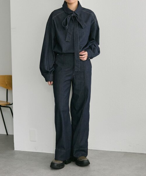 ear PAPILLONNER(イアパピヨネ)の「デニムリボンシャツ【SUM1 STYLE】(シャツ/ブラウス・レディース・インディゴブルー・FREE)」の19枚目の写真