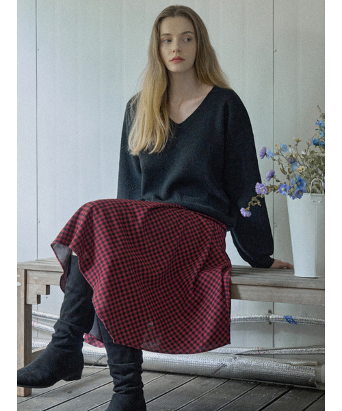 AVANT-G(アバン)の「Unbalanced Check Skirt - RED(スカート・レディース・ベージュ/レッド・FREE)」の6枚目の写真