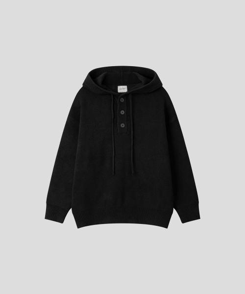 BLACK MOMENT（ブラックモーメント）の「ソフトタッチヘンリーネックフードニット[ブラック]（ニット/セーター・メンズ・ブラック・MEDIUM/LARGE）」の2枚目の写真