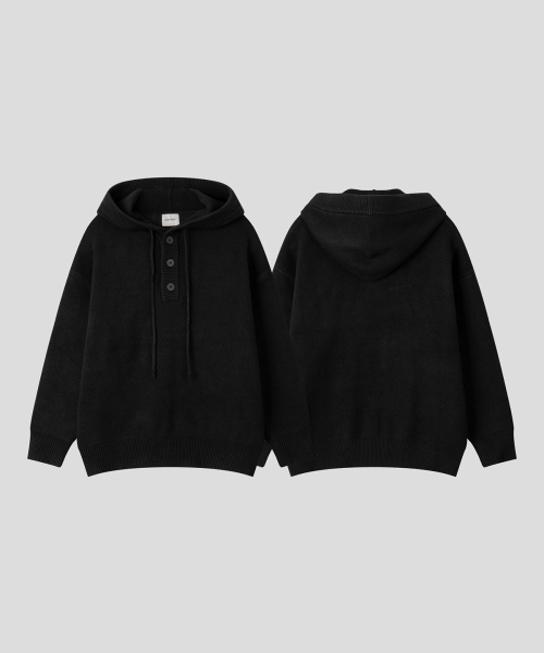 BLACK MOMENT（ブラックモーメント）の「ソフトタッチヘンリーネックフードニット[ブラック]（ニット/セーター・メンズ・ブラック・MEDIUM/LARGE）」の4枚目の写真