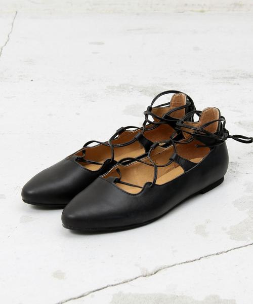 BEAUTY&YOUTH レザーバックレースアップフラットパンプス BEAUTY&YOUTH UNITED ARROWS（ビューティーアンドユース