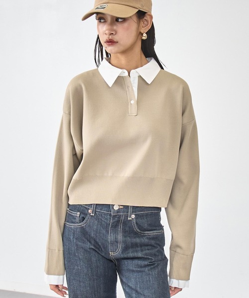 ANAP(アナップ)の「シャツ襟 ドッキング クロップド ニット(ニット/セーター・レディース・ダークグレー/ネイビー/ベージュ・F)」の1枚目の写真