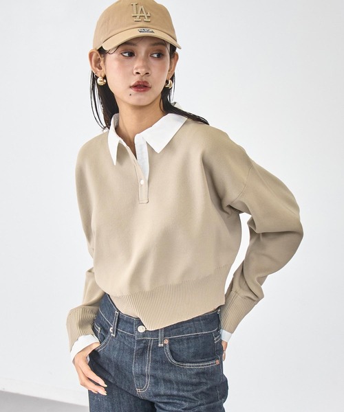 ANAP(アナップ)の「シャツ襟 ドッキング クロップド ニット(ニット/セーター・レディース・ダークグレー/ネイビー/ベージュ・F)」の16枚目の写真