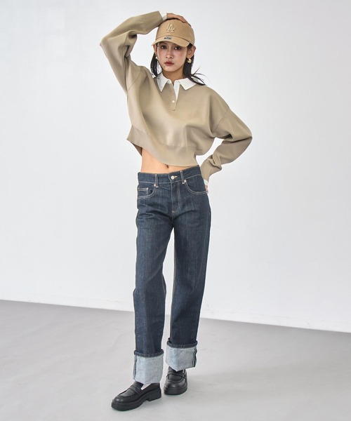 ANAP(アナップ)の「シャツ襟 ドッキング クロップド ニット(ニット/セーター・レディース・ダークグレー/ネイビー/ベージュ・F)」の21枚目の写真