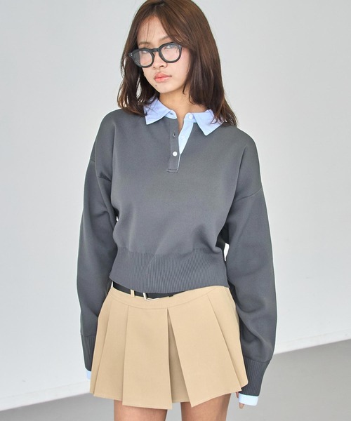 ANAP(アナップ)の「シャツ襟 ドッキング クロップド ニット(ニット/セーター・レディース・ダークグレー/ネイビー/ベージュ・F)」の22枚目の写真