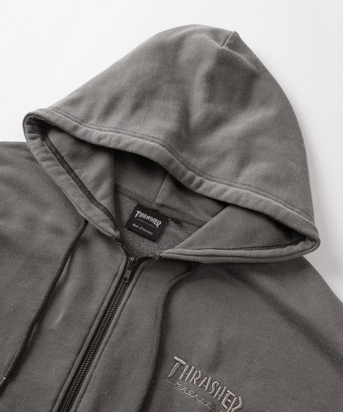 THRASHER(スラッシャー)の「【70】【THRASHER/スラッシャー】ピグメント加工 ダメージデニムロゴ 裏毛 ジップパーカー/ハートデザイン/ダブルジップ/ショート丈有り(パーカー・レディース・ブラウン/チャコールグレー/グレー/ピンク・FREE/M/L/XL)」の10枚目の写真