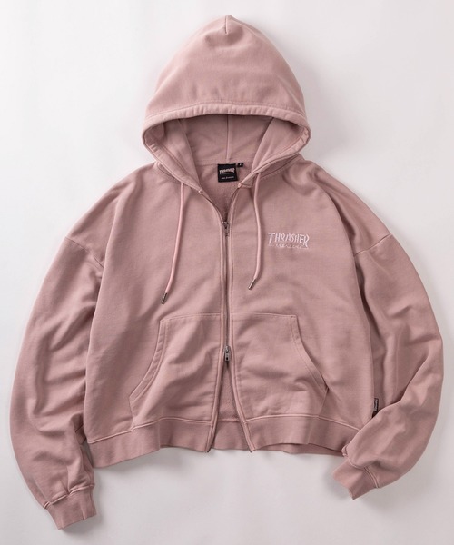 THRASHER(スラッシャー)の「【70】【THRASHER/スラッシャー】ピグメント加工 ダメージデニムロゴ 裏毛 ジップパーカー/ハートデザイン/ダブルジップ/ショート丈有り(パーカー・レディース・ブラウン/チャコールグレー/グレー/ピンク・FREE/M/L/XL)」の21枚目の写真